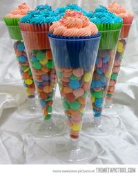 Cupcakes in dollar store champagne flutes…cute for parties! :)