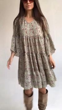 Our Cottagecore Floral Knee Length Dress is the feminine, floral dress you've been searching for. Small floral patterns make up a bright chiffon pattern, accented with small leaves and puffed 3/4 sleeveы with 3 lines of ruffles. This dress is made of flowing lightweight chiffon that will keep you cool and comfortable all day while providing timeless elegance with every wear. -US free shipping -Quality materials -5 colors to choose from -discount 10OFF