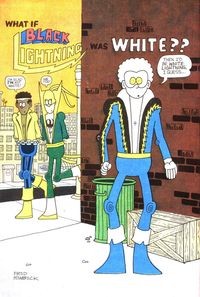 Hembeck artwork: What if Black Lightning was white?? --- from The Comic Reader issue 1986 (1980)