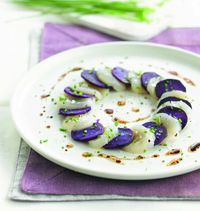 Carpaccio de noix de Saint-Jacques et pomme de terre vitelotte - Recettes de cuisine Ôdélices