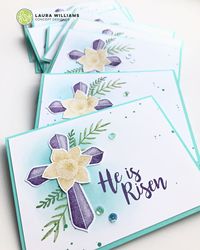 He is Risen handmade Easter card set for gift giving using Fun Stampers Journey Hope Anchors and Easter Blessings rubber stamp sets plus simple ink sponging, sequins, and fussy cutting or die cutting. #funstampersjourney #eastercard #easter #rubberstamp
