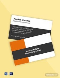 Instantly Download Free Sample Elementary School Business Card Template, Sample & Example in Microsoft Word (DOC), Adobe Photoshop (PSD), Apple Pages Format. Available in 3.5x2 Inches. Quickly Customize. Easily Editable & Printable.