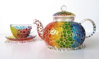 This hand painted tea set includes 1 glass teapot with infuser and cups with saucer. It is a perfect gift for any occasion as birthday, anniversary, wedding, Thanksgiving or Christmas. Also it would be a great decor for your kitchen or dining room! The set is made from durable borosilicate glass. Cadmium and lead free. Teapot goes with removable glass infuser, so you can take the tea leaves out once the tea has reached the desired strength.