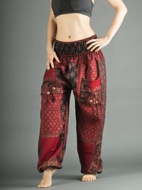 Pantalon bouffant laine imprimé petit cachemire fleurs