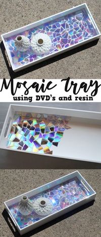 Use old DVD's as mosaic tiles and create a stunning work of art sealed with Envirotex Lite High Gloss resin finish. Awesome Recycled/repurposed craft DIY! via @resincraftsblog Learn #howtomake this fun #project using broken DVDs instead of #tiles! This is an awesome DIy #idea!