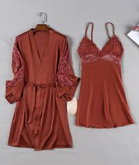 Sexy Women Sleepwear Set Bathrobe Lace Trim Bride Bridesmaid Dressing Gown
