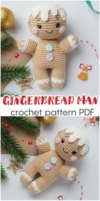 Easy to follow crochet pattern, crochet gingerbread, amigurumi pattern