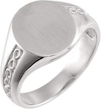 14K White Gold Infinity-Inspired Signet Ring-Men’s 14k White Gold Engravable Polished Round Top Signet Ring-Biker Band. #ring #jewelry #SterlingSilver