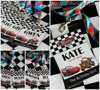 VIP Pit Passes for Kate's Cars-Themed Birthday Party, with a special one for the birthday girl, the "Crew Chiefs" (mom & dad) and "Pit Crew" (party helpers)