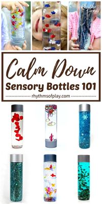 DIY Sensory Bottles 101 - These beauties are used as portable, no-mess, safe, sensory play. They're perfect for babies, toddlers, preschoolers and kindergarteners. The bottles can be used as a "time-out" and as a way to calm a child. And they're a great toy for curious learners. | #DIYSensoryBottle #SensoryPlay