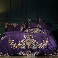 100S Egyptian Cotton Fabric with Royal Embroidery Queen Size 4pcs 1 piece Duvet Cover: 200*230cm(79*91inches) 1 piece Bedsheet:245*250(96*98inches) 2 pieces Pillowcases:48*74cm(19*30inches) King Size 4pcs 1 piece Duvet Cover: 220*240cm(87*94inches) 1 piece Bedsheet:245*270(96*106inches) 2 pieces Pillowcases:48*74cm(19*30inches) Queen Size 6pcs 1 piece Duvet Cover: 200*230cm(79*91inches) 1 piece Bedsheet:245*250(96*98inches) 2 pieces Pillowcases:48*74cm(19*30inches) 2 pieces Square pillowcases:60