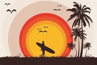 surfer tropical beach VINTAGE ART POSTER palm trees SURF BOARD birds 24X36 Brand New. 24x36 inches. Will ship in a tube. - Multiple item purchases are combined the next day and get a discount for dome