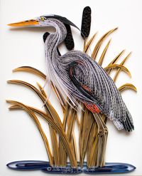 Quilled Great Blue Heron with Golden Cattails