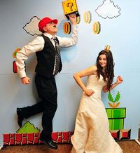 "Being huge, lifelong gamers, our wedding theme was Super Mario Bros. Originally, we had wanted to do all video games but we thought people would get it more if we just chose Mario."