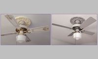 We had an old, out-dated ceiling fan in one of our bedrooms and I wanted(needed) to give it a new look. We could have gone out and bought a new fixture, but I thought it would be more fun and less expensive if I gave it an upgrade. With a little paint and elbow grease, I managed to turn this out-dated ceiling fan into something a bit more modern. This is the original look - cream colors on the fan and base with shiny brass and gold details on the fan blades. The first step was…