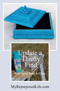 A thrift store trinket box gets a sweet makeover with spray paint and smoked glaze. Tips on why glazing is easier than waxing project. Video tutorial. #MyRepurposedLife via @repurposedlife