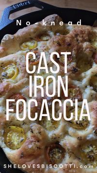Golden brown on top, crispy on the bottom, deliciously seasoned, light and chewy… This cast iron focaccia is absolutely delicious and is so easy to make. This will quickly become your go-to recipe for a no-knead focaccia dough. Head on over to the blog for all the details