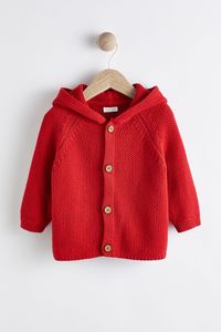 This adorable textured cotton knit cardigan features cute character ears to the hood and button fastening. The perfect wardrobe staple to layer over any outfit. 100% Cotton.