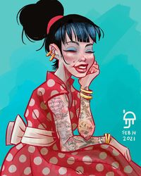 Drops and bits on Instagram: “Sunday pinup. 👉 Swipe for step-by-step video from paper sketch to end. #pinup #art #process #reddress #pinupstyle #50s #retro #speedpaint…”