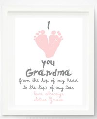 Mother's Day handprint and footprint gifts: "I Love You Grandma" Print by Pitter Patter Print at Etsy