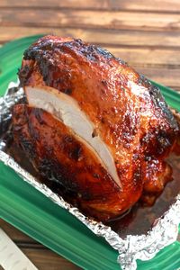 Sage and butter rubbed turkey breast with spiced apple cider glaze. Perfect for small gatherings during the holiday season.