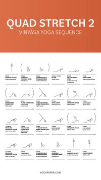 Print out a PDF of this yoga sequence to practice in your own home. This vinyasa flow series is the perfect balance of strength and flexibility. By connecting each movement with an intention, you'll create a seamless transition from one gesture to the next. This sequence is designed to open the front of your thigh and your hips by stretching your quadriceps and psoas. Please note that this cheat sheet is not replacing a yoga teacher.