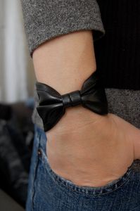 Bow Tie Cuff Bracelet Faux Leather Black by caseclothed on Etsy
