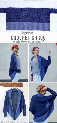 Don't let the dolman sleeves and modern silhouette fool you, this easy crochet shrug is made with basic stitches and simple shapes. Free beginner pattern!