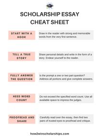 Use the scholarship essay cheat sheet to write winning essays and win more money for college! #college #scholarships #essaytips #payingforcollege #ScholarshipMom #scholarshiptips