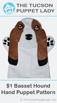 PDF pattern for making a Basset Hound out of felt. Want to make a dog hand puppet that has a moving mouth? Our Dog Hand Puppet Sewing Pattern is available at https://thetucsonpuppetlady.com/downloads/dog-pattern/