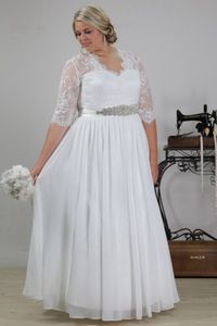 Amazing A-line Floor-length Straps Chiffon Fabric Plus Size Wedding Dresses with Beading Style YP115091106