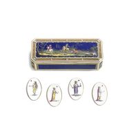 A GOLD AND ENAMEL COUNTER BOX maker's mark R crowned incuse, circa 1790, later French hibou import marks