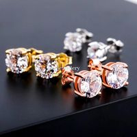 Round Cut Cubic Zirconia Stud Earrings, Iced out CZ Earrings, 18k Gold Plated CZ Stud Earring, Bridal Earrings, Hip Hop Jewelry For Women