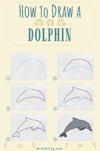 Draw dolphin easy for kids! | how to draw a dolphin in 6 simple steps. | Follow along with each picture to learn how to draw a how to draw a dolphin. Designed for kids who desire to learn how to draw!