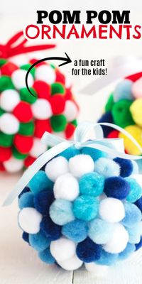 With just a few simple supplies, kids can make these fun pom pom ornaments to give as gifts or to hang on the Christmas tree. #christmascrafts #christmasornaments #ornamentcrafts #pompomornaments #craftsbyamanda