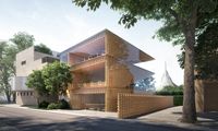 Aroma Terrace(tentative name)日本アロマ環境協会拠点施設 Tokyo,Japan Scheduled completion in the fall,2021 600 m2 Office The project is for the new headquarters of the Aroma Environment Association Japan, an institution which conducts research and issues licenses related to aroma therapy. The site has a view of the swimming pool designed by Kenzo Tange for the 1964 Tokyo Olympics, which became a symbol of them. We decided to treat this view as the leading role for the project, and designed a transparent cube