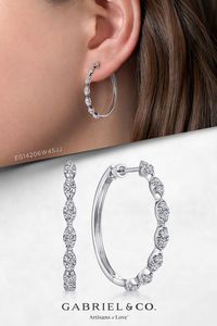 14K White Gold 30MM Diamond Earrings EG14206W45JJ #Gabriel Co #Gabriel Jewelry #Gabriel NYC #HoopsEarrings #WhiteGoldEarrings #DiamondEarrings #DiamondHoopEarrings #Earrings
