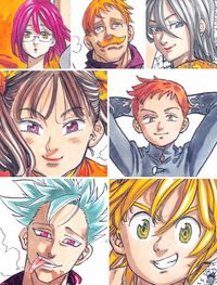 Gowther, Escanor, Merlín, Diane, King, Ban and Meliodas. "Everthing, anything, to save this world! Everything an anything to protect those they love! The Seven Heroes have all assembled here!!"