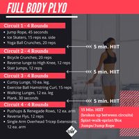 This is a great Full Body Plyo Workout that requires minimal or no equipment. This could be good for ANY fitness level, depending on how hard you push yourself.
