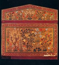 A flowe garden in cut-paper work on a mid-16th century lacquered binding. The…