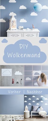 Himmlisches DIY fürs Kinderzimmer! So einfach und doch so schön. Mit etwas Wandfarbe und einer Schablone könnt Ihr Eurem Kinderzimmer eine kuschlig-luftige Atmosphäre verpassen. PS: Nicht nur was Kids, auch ein Schlafzimmer kann man mit der Wolkenwand in einen wahren Dreamroom verwandeln! Unser Artikel inkl. Video und Anleitung zeigt wie's geht! // Kinderzimmer Dekorieren Einrichten Blau Weiss Wandtattoo Wolken