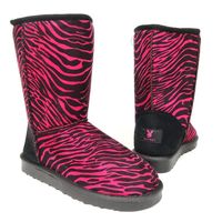 : Womens Casual Comfort Mid Calf Pull On Flat Playboy Bunny Boots Zebra Print Pink