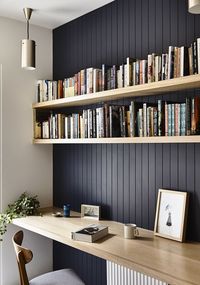 simple desk with book storage makes for the perfectly minimal home office #homeoffice #homeofficeideas #homeofficeinspiration