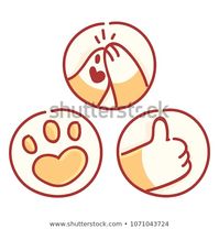 Cute Shiba Inu paws: high five, thumb up, like sign. Vector hand drawn style, cartoon illustrations. As logo, mascot, sticker, emoji, emoticon