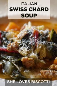 This Swiss chard soup with Italian sausage soup is both hearty and delicious. The combination of Italian sausage, squash, Swiss chard and orzo pasta will quickly become one of your go-to soups.