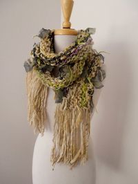 Scarf Hand Spun Hand Knit Art Yarn merino silk by plumfish #howtomakeartyarn (how to make art yarn)