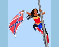 Artist Rebecca Cohen's now-iconic rendering of activist and artist Bree Newsome as Wonder Woman. On June 26, 2015, Newsome climbed up a flagpole at the South Carolina State Capitol and removed a Confederate flag.