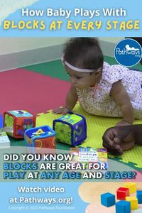 Babies love blocks! How many ways can your baby play with blocks from 0-12 months old? Watch the full video at Pathways.org to find out! #babyplay #babyplayideas #babyactivities #babytoys #blocks
