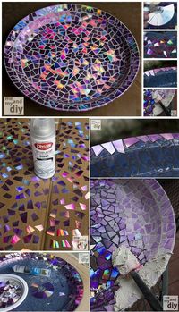 Are you a bird #lover? Check out this great #recycled #craft project that uses DVDs to make a mosiac birdbath!