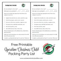 Free Printable Operation Christmas Child Packing Party List